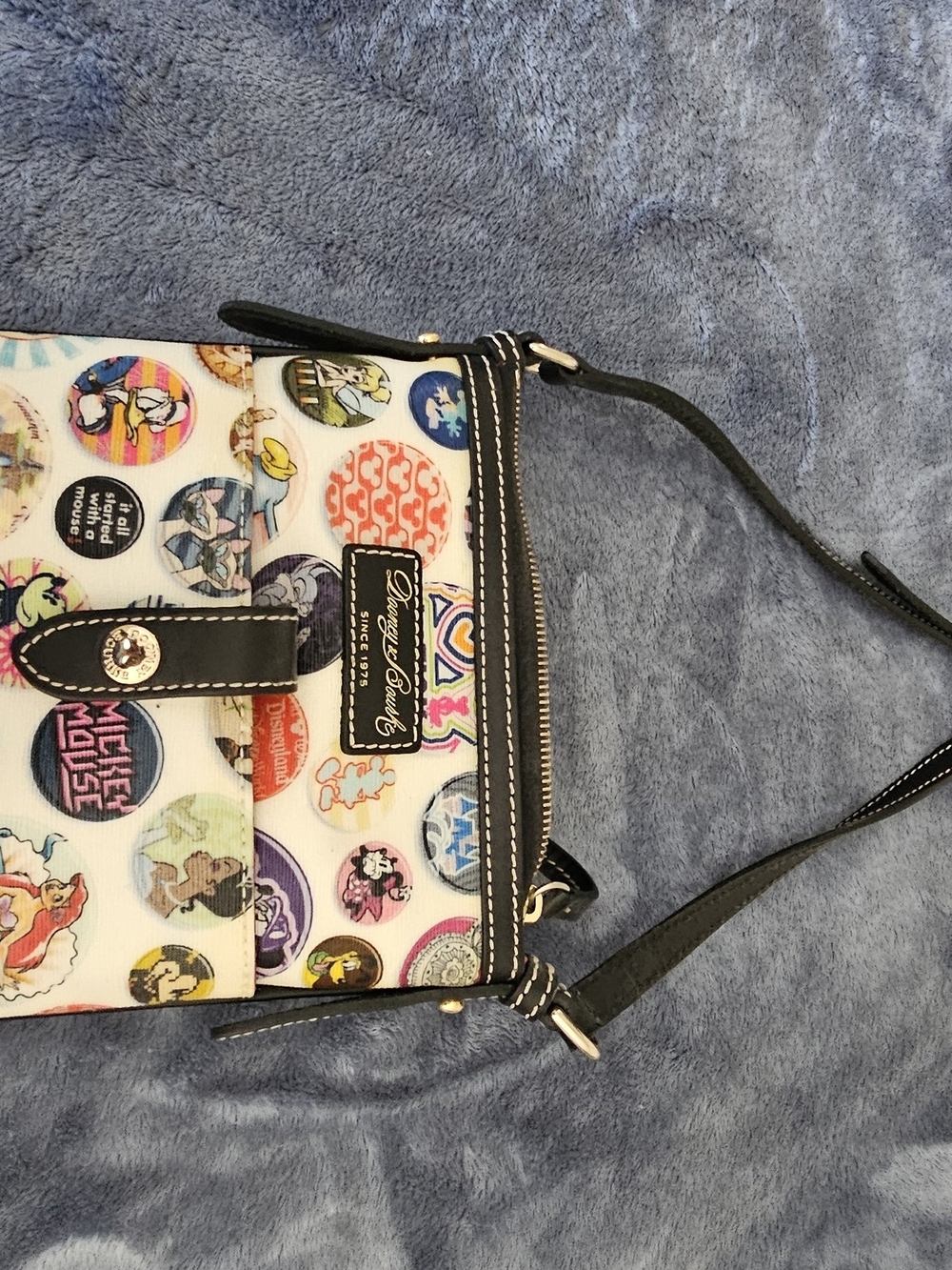 Dooney & Bourke White Disney Button Print Crossbody with Black Trim
